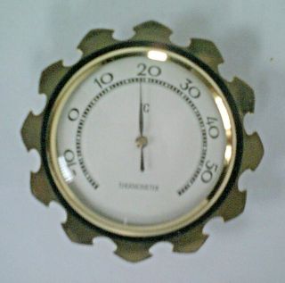 1950s Antique Vintage Bimetal Thermometer C,  Brass Ring,  3.  54 Inch,