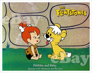 Rare Flintstones Cartoon Tv Photo Hanna Barbera Studios Pebbles & Lion Kitty