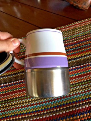 STARBUCKS White coffee Urban Ceramic Stainless Steel Purple Brown Stripe Bx87 4