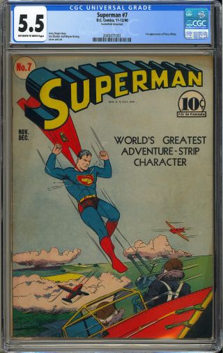 Superman 7 Unrestored Early Golden Age Dc Superhero Comic 1940 Cgc 5.  5