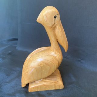 Vintage Hand Carved Wooden Pelican Sculpture Figurine,  Beach Home Decor