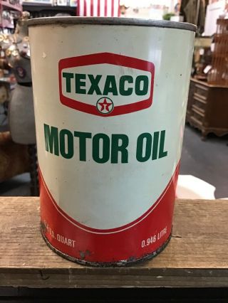 Texaco Motor Oil Metal Full One Quart Oil Can Vintage Motor Oil