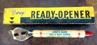 Vintage Advertising 2 Way Beer Bottle Can Opener Jims Bar Pine Bluffs Wyoming