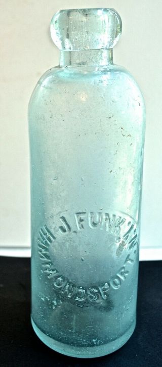 Vintage Glass Blob Top Bottle J.  Funk Hammondsport N.  Y.