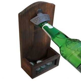 Vintage Wall Mount Wood Bottle Openers Plaque Bottle Cap Catcher Openers