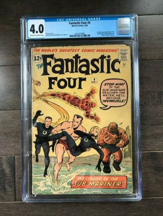 Fantastic Four 4 Cgc 4.  0 1st App.  Of Silver Age Sub - Mariner Key Issue L@@k