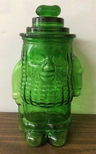 Vtg Planters Mr.  Peanut Man Green Glass Cookie Jar 13” Tall