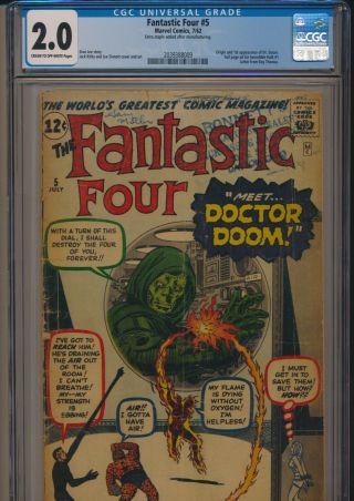 Marvel Comics Fantastic Four 5 1962 Cgc 2.  0 1st Dr Doom Appearance Kirby/lee