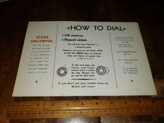 1930s Vintage How To Dial Paper Sign For Telephone Booth Missouri Law No Slugs