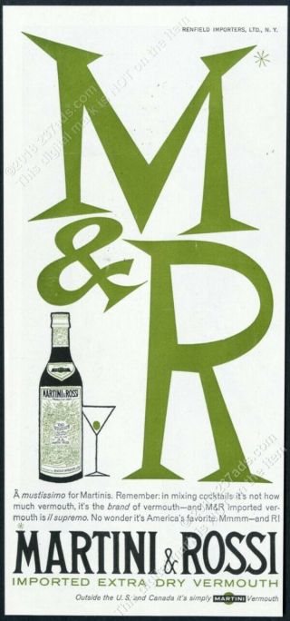 1961 Martini & Rossi Dry Vermouth Andy Warhol Bottle Glass Art Vintage Print Ad