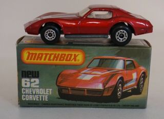1970s Matchbox Superfast Red Chevrolet Corvette Number 62 Mib Aa30