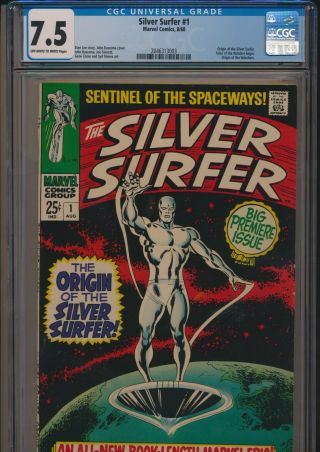 Marvel Comics Silver Surfer 1 1968 Cgc 7.  5 Ow/wp Origin 1st Solo Series
