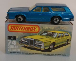 1970s Matchbox Superfast Cougar Villager Number 74 Mib Aa35