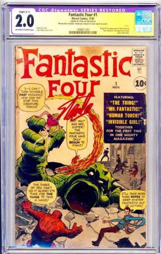 1961 Fantastic Four 1 Cgc 2.  0 - 1st Marvel Team & Mole Man Signed Stan Lee