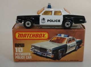 1970s Matchbox Plymouth Police Car Number 10 Mib Aa14