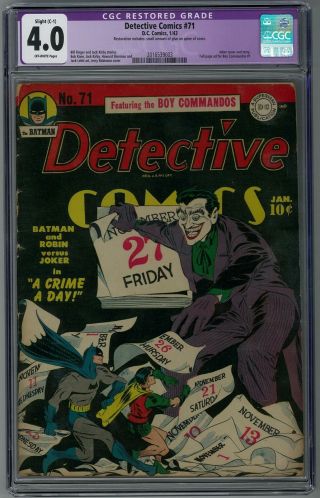 Detective Comics 71 Cgc 4.  0 (ow) Joker Cover And Story.