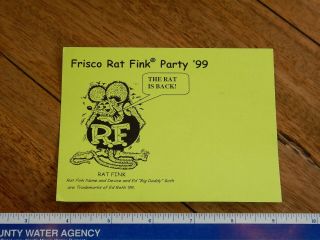 Vintage 1999 Frisco Rat Fink Party Postcard Ed Big Daddy Roth Kustom Kulture
