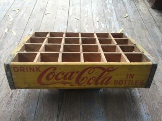 Vintage Coca Cola Wooden Crate Holds 24 Bottles Yellow Red 1950s 1960s Euc