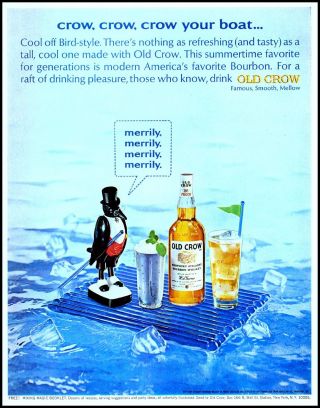 1965 Old Crow Kentucky Bourbon Penguin Ice Shaker Glass Vintage Print Ad (adl7)