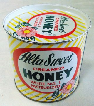 Vintage Alta.  Sweet Creamed Honey,  White,  No.  1 Pasteurized 4lb Net Weight Tin.