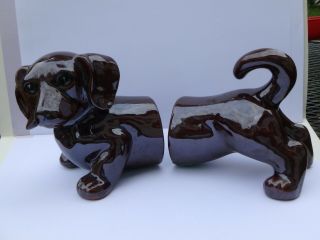 DACHSHUND BOOKENDS Darling Brown Ceramic Dog 2