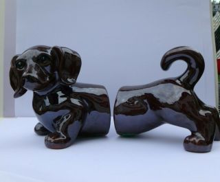 DACHSHUND BOOKENDS Darling Brown Ceramic Dog 3