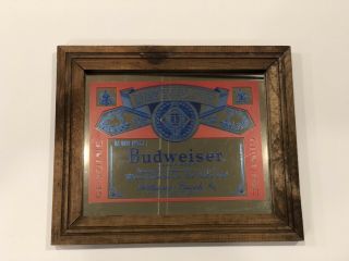 Vintage Budweiser Beer Sign Mirror Framed 12” X 10”