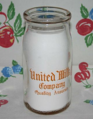 Two Vintage Glass Dairy Bottles.  One 8 Oz.  Cream And One 16 Oz.  Cottage Cheese