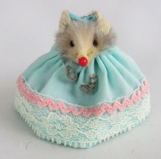 Fur Toys West Germany Little Baby Girl Mouse In Lacey Powder Blue Dress
