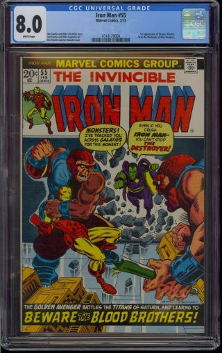 Iron Man 55 Cgc 8.  0 White Pages 1st Appearance Of Thanos 1973 Comic Kings