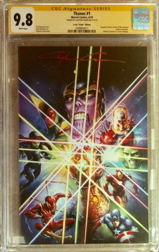 Thanos 1 Virgin Variant Cgc Ss 9.  8 Signed By Clayton Crain Infinity War