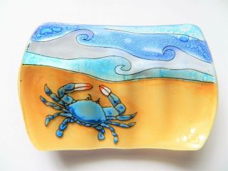 Blue Crab Fused Art Glass Guest Bathroom Soap Dish Ecuador Fair Trade Beach
