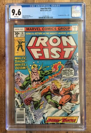 Iron Fist 14 Cgc 9.  6 White Pages 1st Sabertooth