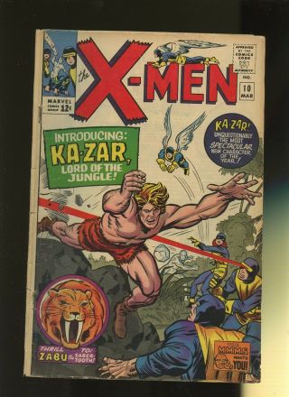 X - Men 10 Gd 2.  0 1 Book Marvel Mutants 1st Ka - Zar And Zabu Appearance 1965