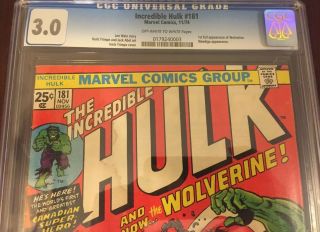 The Incredible Hulk 181 CGC 3.  0 1st Wolverine App.  w/ Stamp. 5