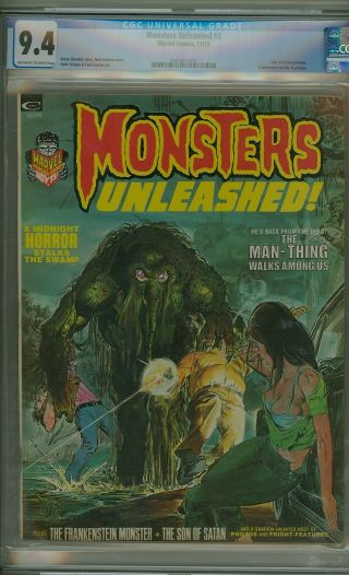Monsters Unleashed 3 (cgc 9.  4) Ow/w Pgs; Neal Adams; Man - Thing; 1973 (c 24352)