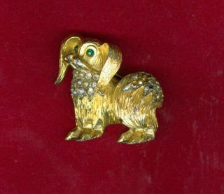 Vintage Gold Tone Metal Japanese Chin Dog Jewelry Pin Signed Sarah Coventry Sac