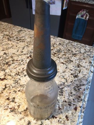 Antique Glass Oil Jar Amco Quart Metal Spout Barn Find 14” Vgc