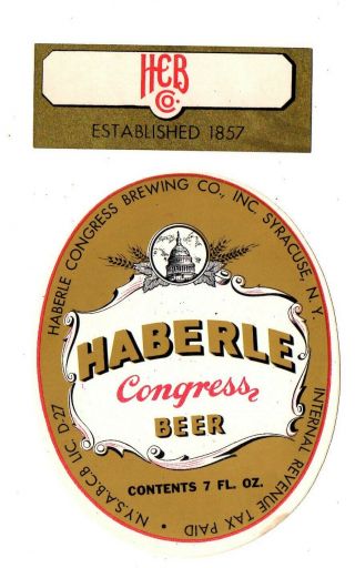 1930s Haberle Congress Brewing Co,  Syracuse,  York 7 Oz Beer Label Set