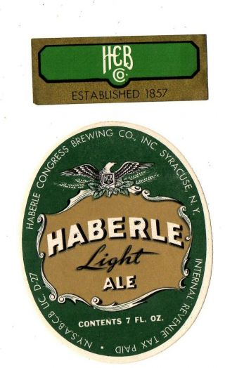 1930s Haberle Congress Brewing Co,  Syracuse,  York 7 Oz Ale Label Set