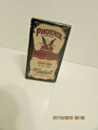 Antique Phoenix Brand Products 1/2oz Box Ground Mace House Of Crawford Baltimore