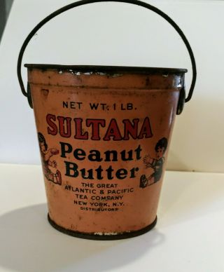Vintage 1lb Sultana Peanut Butter Tin With Handle