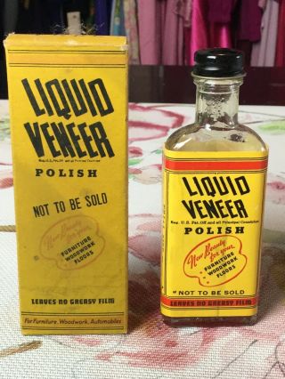Vintage Liquid Veneer Polish Box And Glass Bottle W Contents Buffalo York