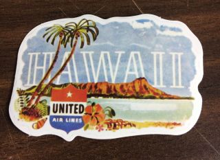 Retro Vtg Style United Airlines Hawaii Vacation Travel Luggage Label Sticker