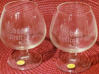 Vintage Set 2 Asbach Uralt Brandy Stemmed Snifter Glass Etched Logo Glass