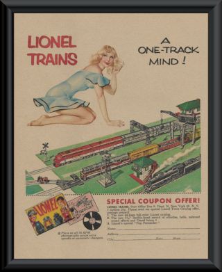 1950s Lionel Trains Pin Up Girl Poster Reprint On Period Paper P179