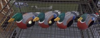 Mallard Duck Napkin Rings Wooden Hand Carved And Painted Set Of 4