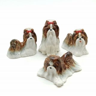 4 Shih Tzu Dog Figurine Miniature Ceramic Animal Statue - Cdg181