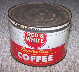 Vintage Red & White Brand Coffee Tin Can With Lid Regular Grind Canco One Pound?