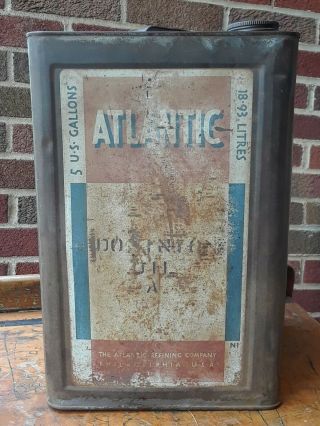 Rare Rustic Vintage Atlantic Refining Co.  5 Gallon Metal Oil A Can